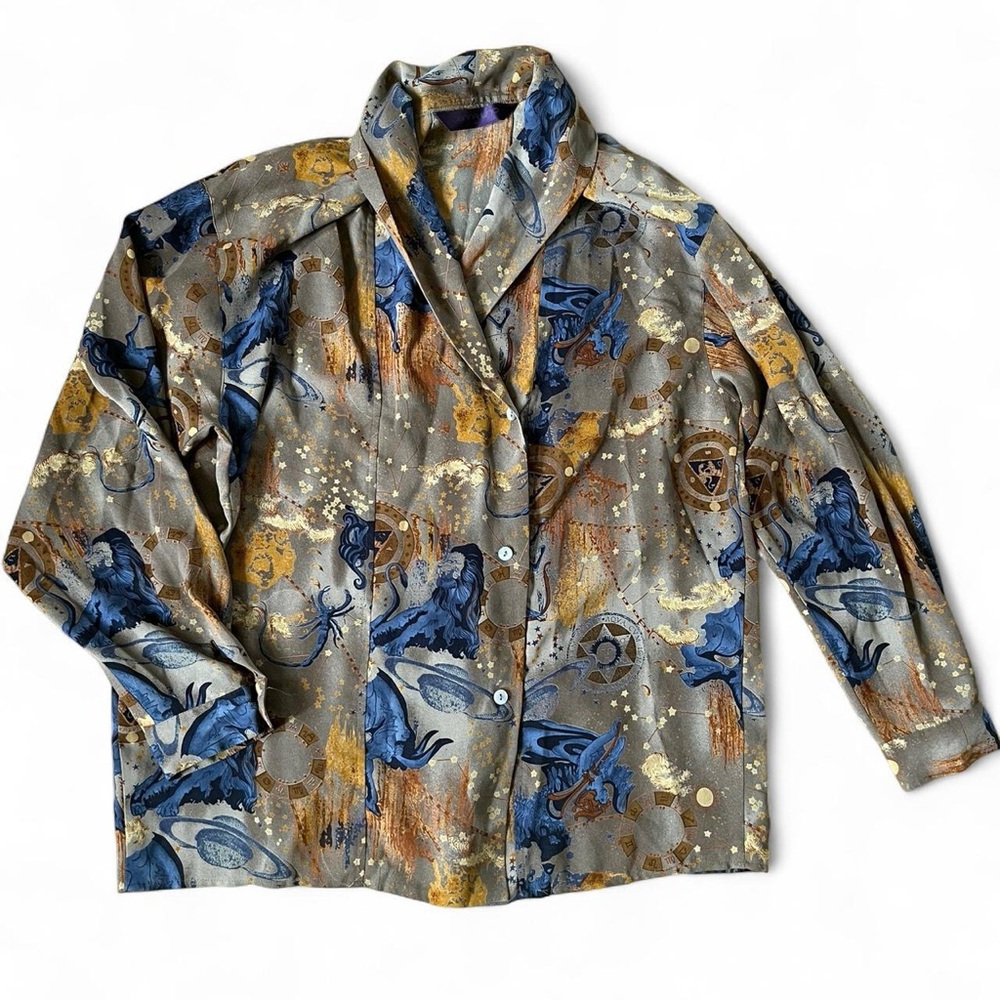 🪐 VINTAGE RARE ASTROLOGY CELESTIAL BLOUSE S/M JAPANESE BRAND